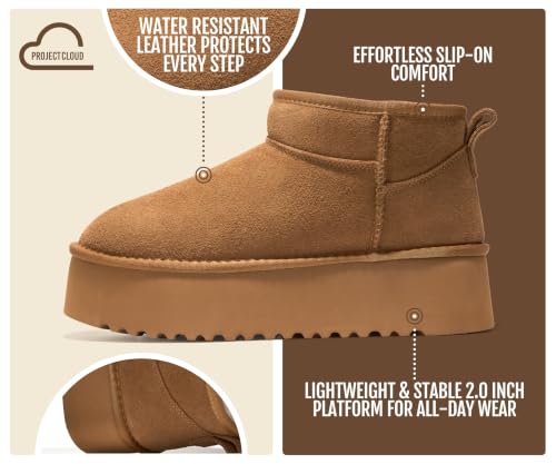 100% Genuine Leather Ankle Boots for Women Waterproof Platform Womens Boots