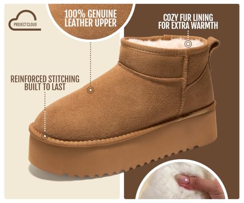 100% Genuine Leather Ankle Boots for Women Waterproof Platform Womens Boots