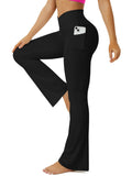 FOHOFO Yoga Pants Women, Flare Leggings for Women with Pockets Crossover High Waisted Bootcut Yoga Pants Black