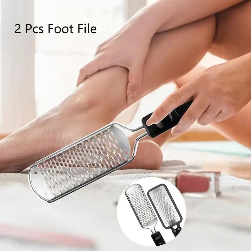 DAIXIANGER 2 Pcs Foot Scraper, Foot File Callus Remover, Stainless Steel Foot Rasp, Professional Foot Scrubber Dead Skin Remover, Pedicure Foot Grater for at Home & Salon