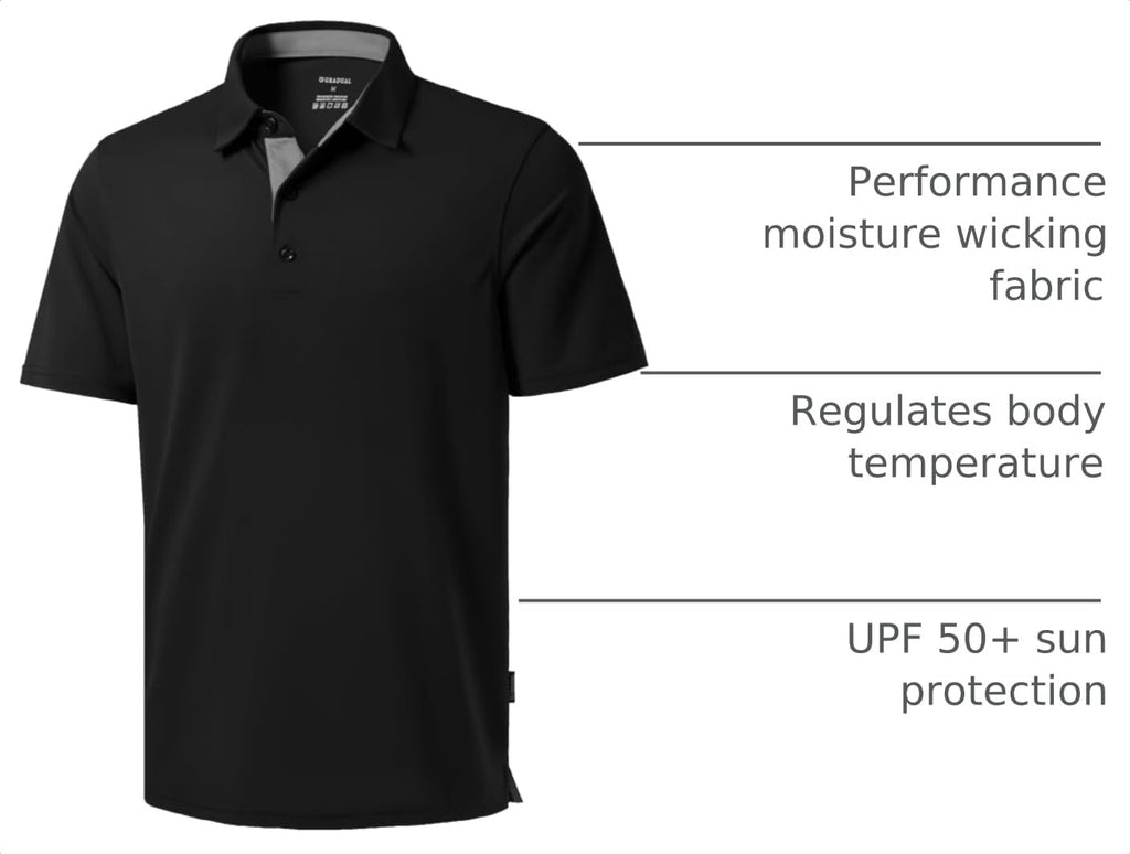 Men's Golf Polo Shirts Dry Fit Performance Short Sleeve Shirt, Black, L