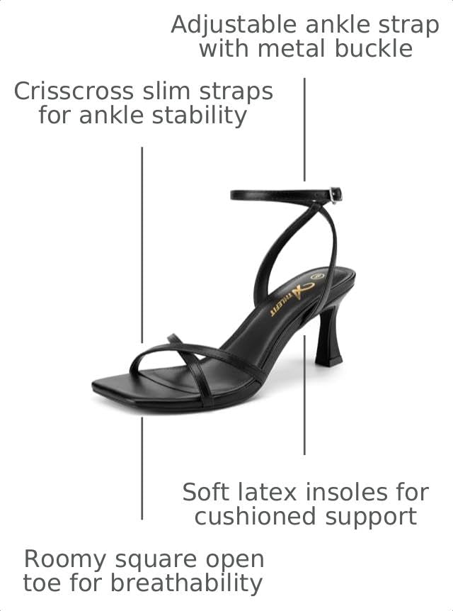 Athlefit Black Kitten Heels for Women Open Toe Strappy Dress High Heels 8