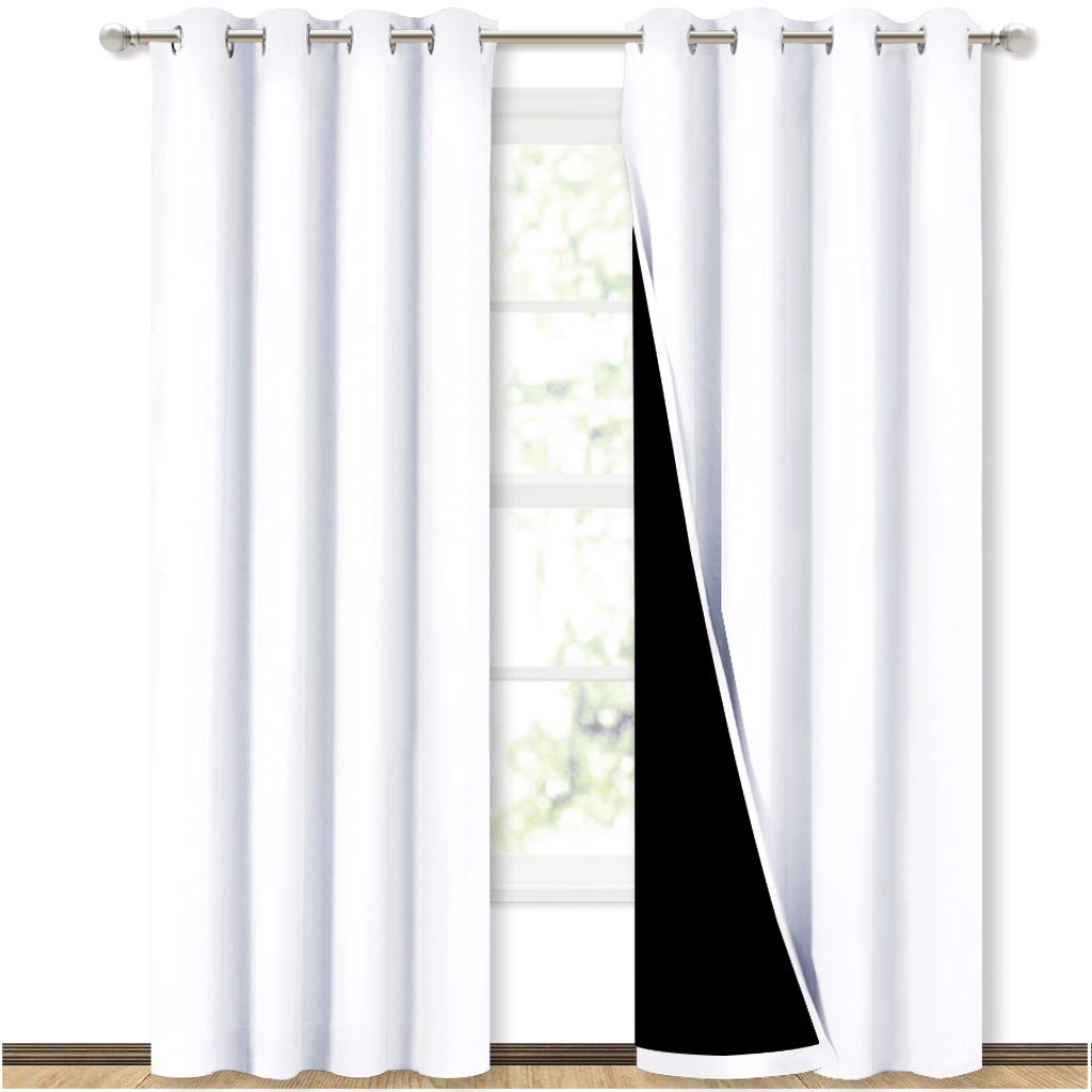 NICETOWN White 100% Blackout Curtains 84 inch Long for Bedroom 2 Pieces