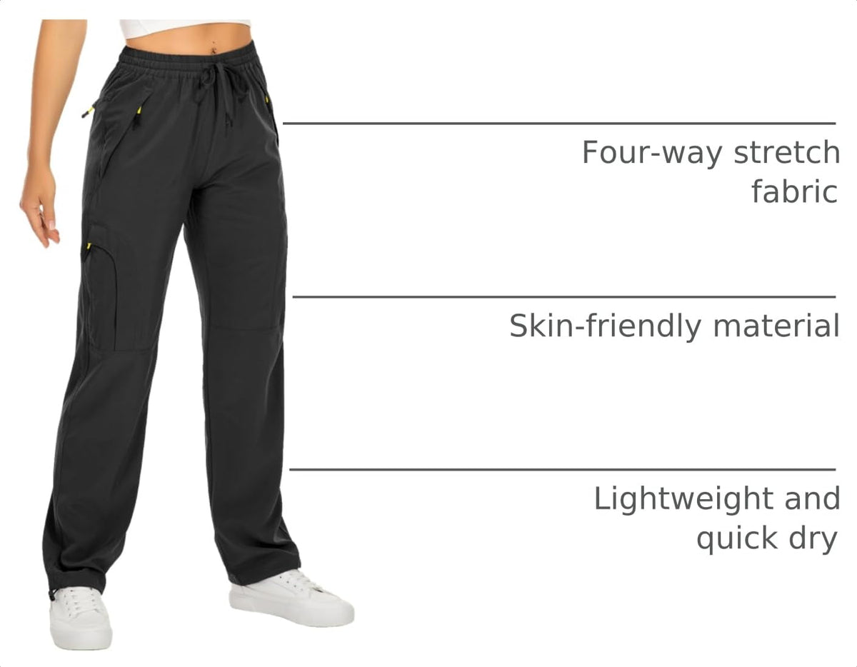 Toomett Women's Hiking Cargo Pants Quick Dry UPF50+ Outdoor Pants for Women Fishing Safari Travel Stretchy Pants with Pockets,6608,Black,L