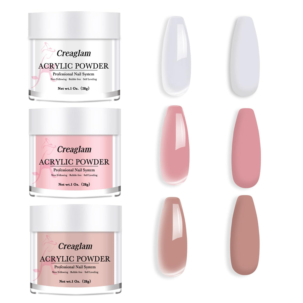 Creaglam Acrylic Powder 3Pcs 28g Cover Pink for Nail Art French Extension