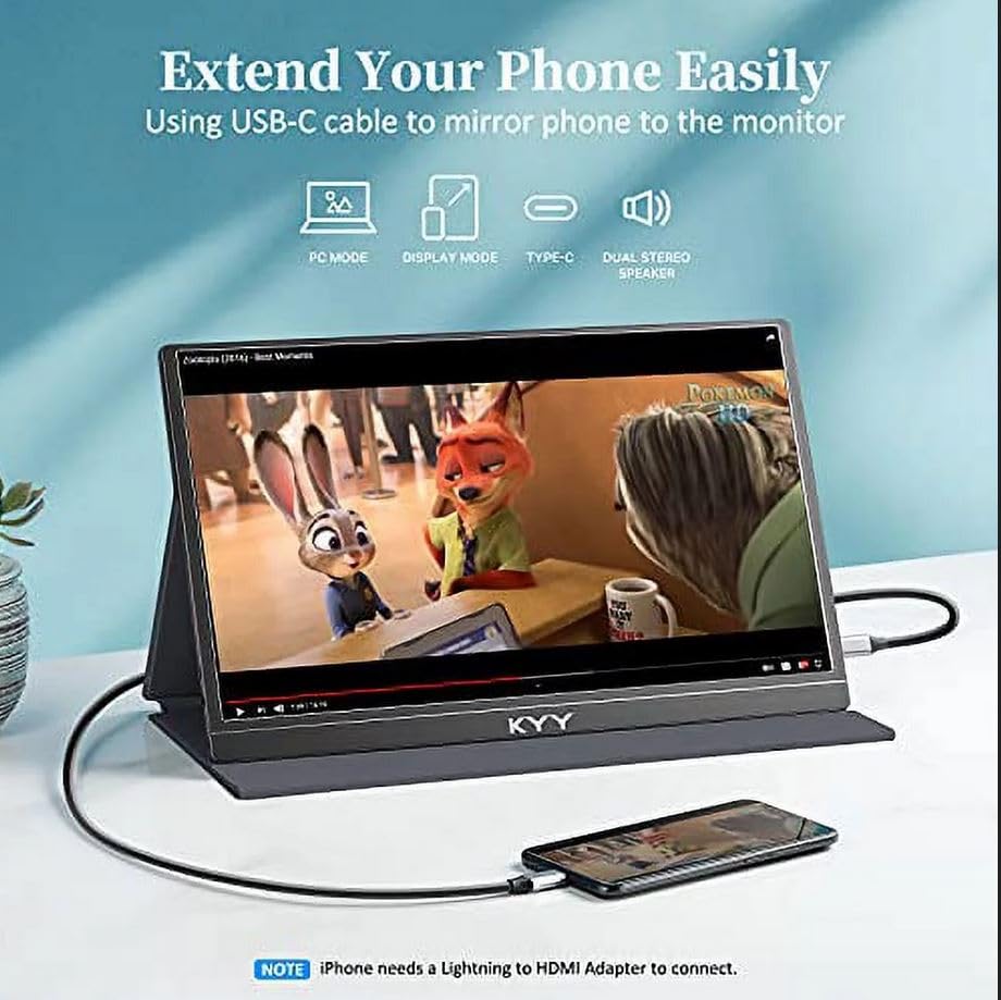 KYY Portable Monitor 15.6" 1080P Computer Monitor Screen Extender w/Cover