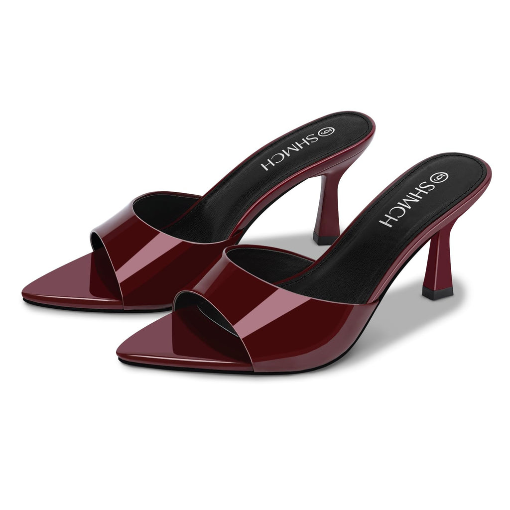 SHMCH Pointed Toe Mule Heels for Women, Open Toe Kitten heels Sandals
