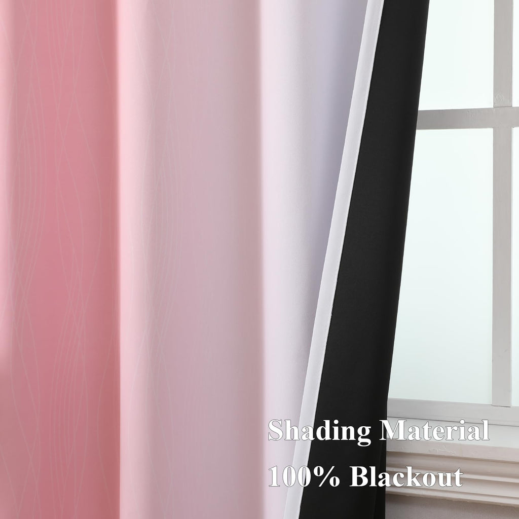 Pink and Greyish White Ombre Blackout Curtains for Kids Bedroom 42x63 Inch