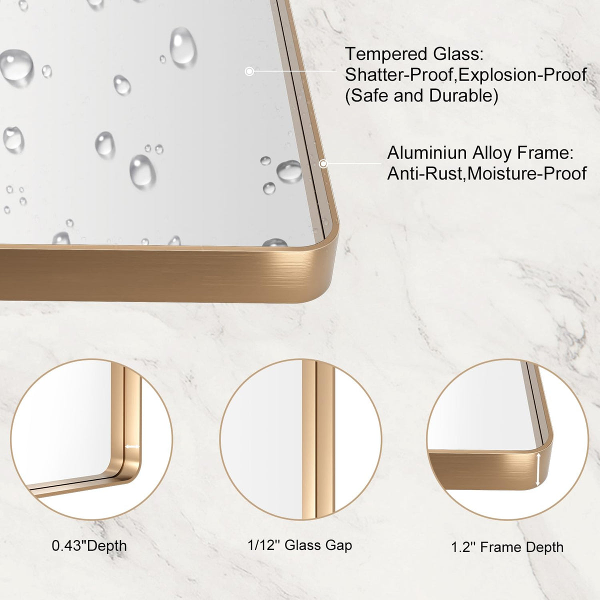 LOAAO 72"X36" Gold Bathroom Mirror