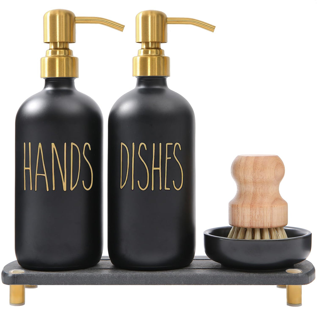 MOMEEMO Soap Dispenser Set Comes with Stainless Steel Pumps, Gold & Black
