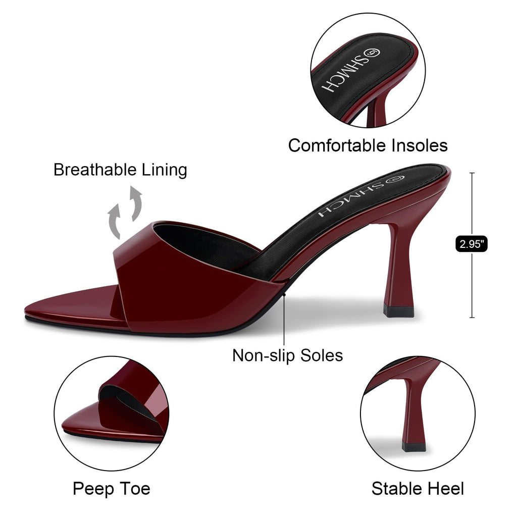 SHMCH Pointed Toe Mule Heels for Women, Open Toe Kitten heels Sandals