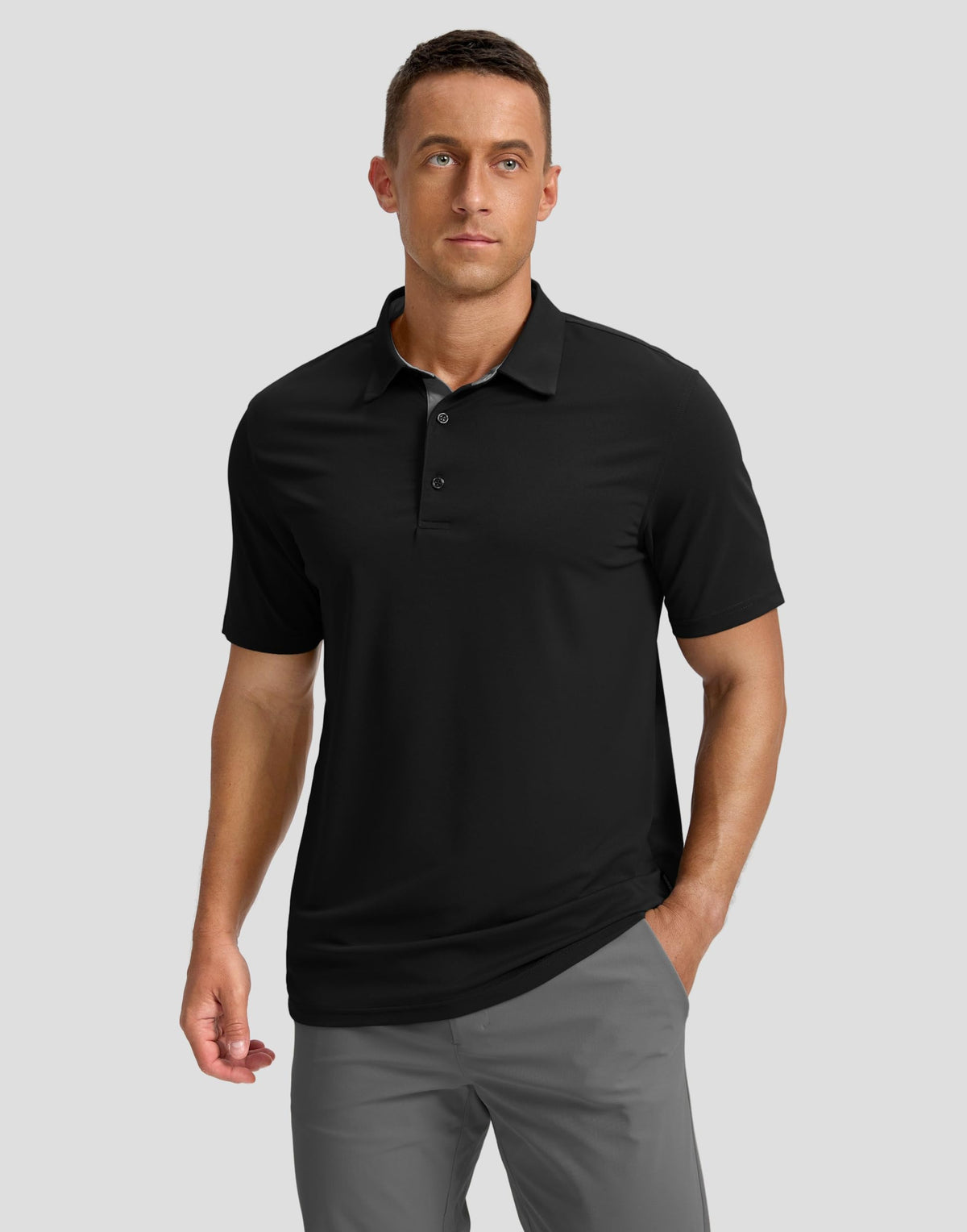 Men's Golf Polo Shirts Dry Fit Performance Short Sleeve Shirt, Black, L