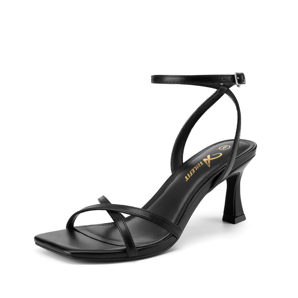 Athlefit Black Kitten Heels for Women Open Toe Strappy Dress High Heels 8