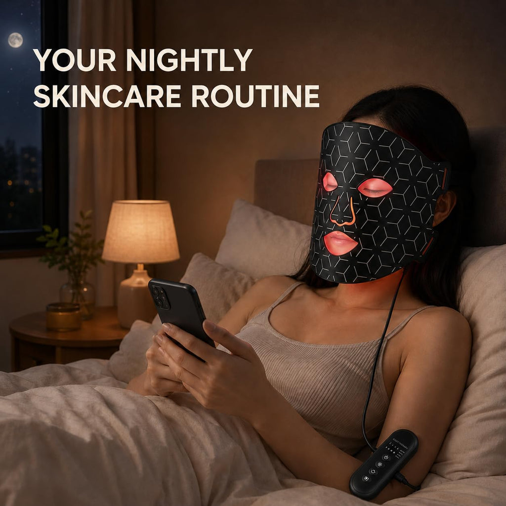 shalaker Red Light Therapy Face Mask, 7 Colors LED with 850NM NIR, Photon Skin Rejuvenation, Bendable and Portable, 240 LEDs