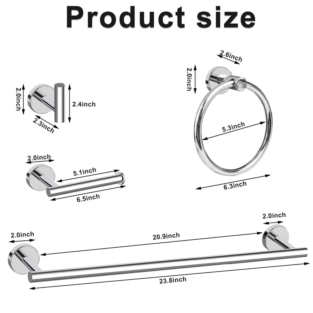 Cilee 8 Piece Polished Chrome Bathroom Hardware Set, 24inch Towel Bar Set