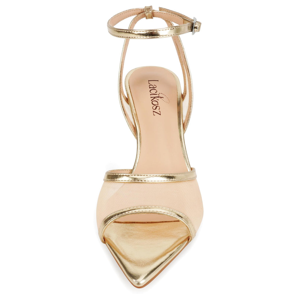 LACIKOSZ Gold Sandals Women Strappy High Heels Dress Sandals Women Mesh Heels Sexy Gold Shoes