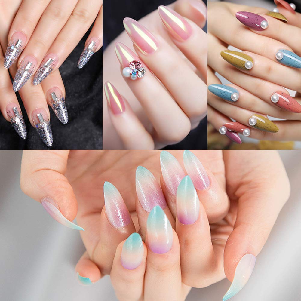 Beuniar Stiletto Nail Tips Natural 500Pcs Short Pointed False Acrylic Nails