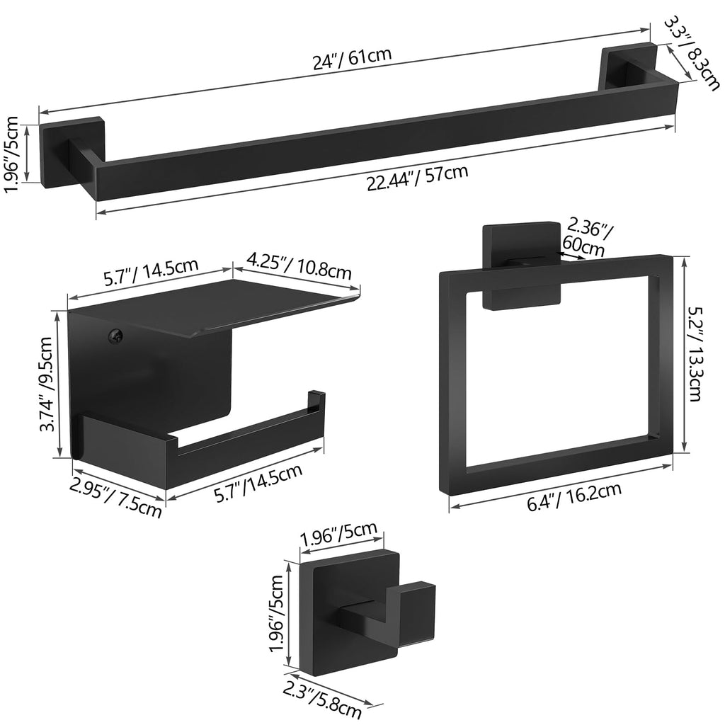 STWWO 20-Pieces Matte Black Bathroom Hardware Set