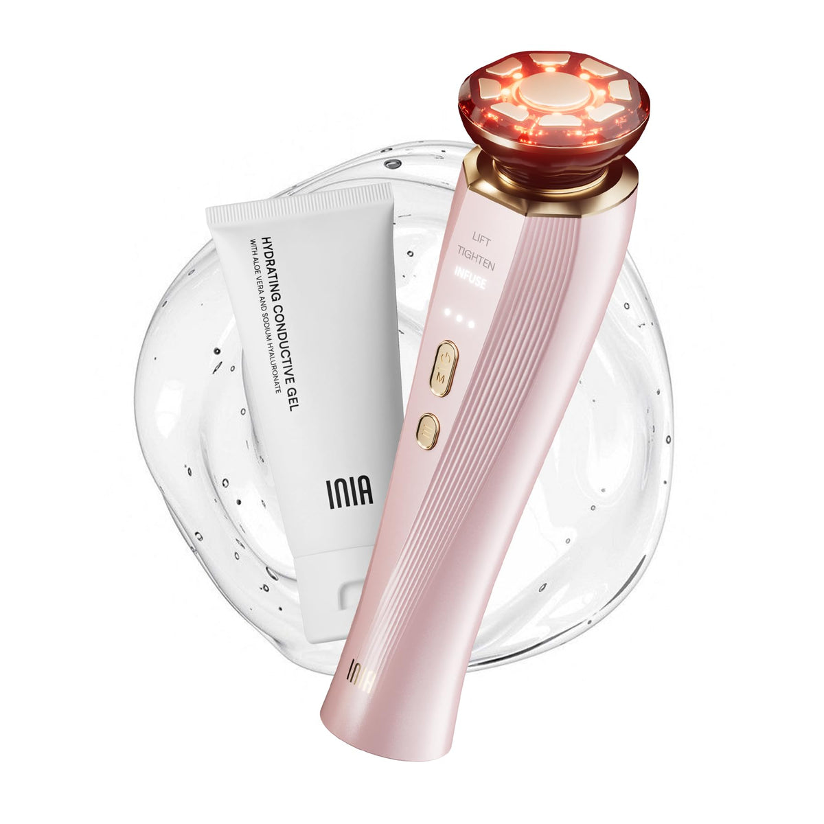 INIA FLARE 3-in-1 Red Light Therapy Beauty Device for Face & Neck Pink