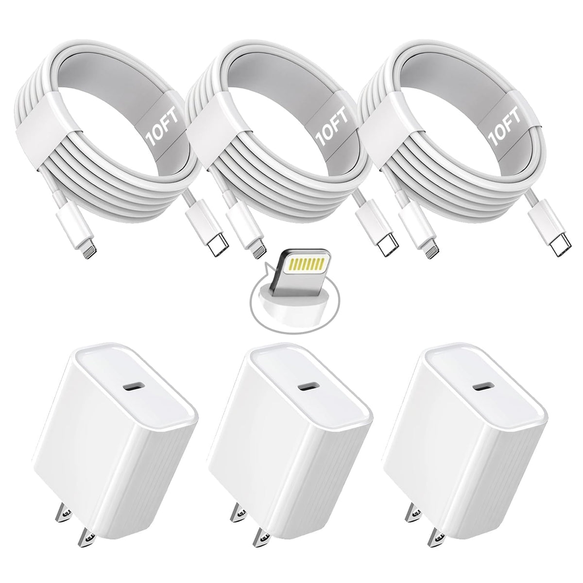 3Pack Extra Long 10FT iPhone Fast Charger,iPhone Charger Fast Charging Quick 10Foot USB C to Lightning Cable Cord Type C Fast Charging Block Wall Charger for iPhone 14/14 Pro/13/12 Mini/11/XS/X/iPad