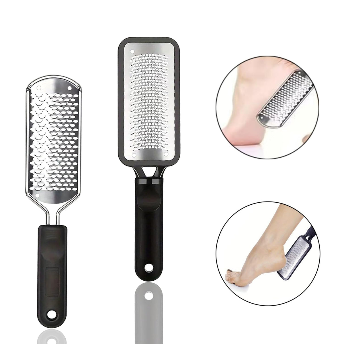 DAIXIANGER 2 Pcs Foot Scraper, Foot File Callus Remover, Stainless Steel Foot Rasp, Professional Foot Scrubber Dead Skin Remover, Pedicure Foot Grater for at Home & Salon