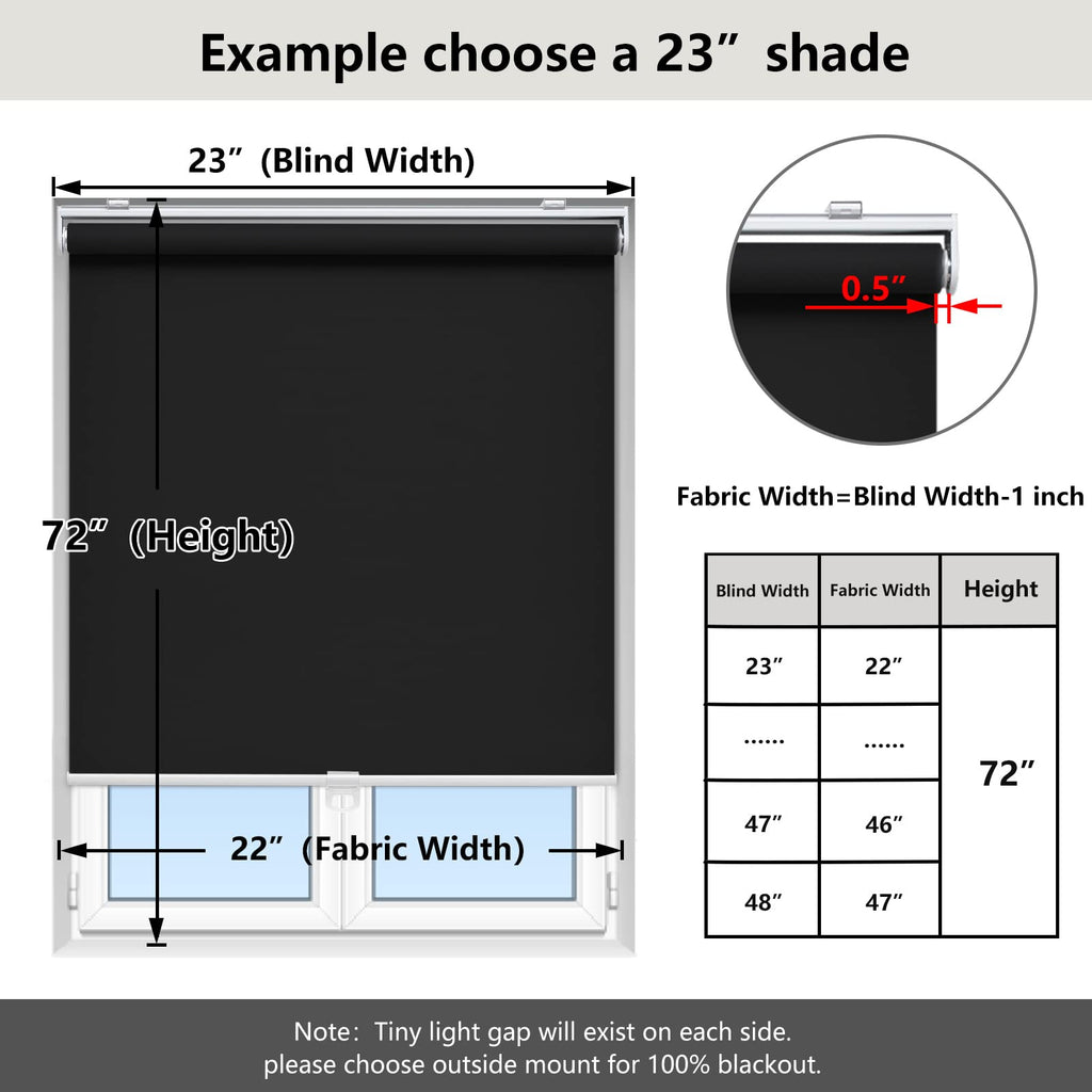 AOSKY Blackout Cordless Roller Shade for Indoor Windows, 23"W x 72"H, Black