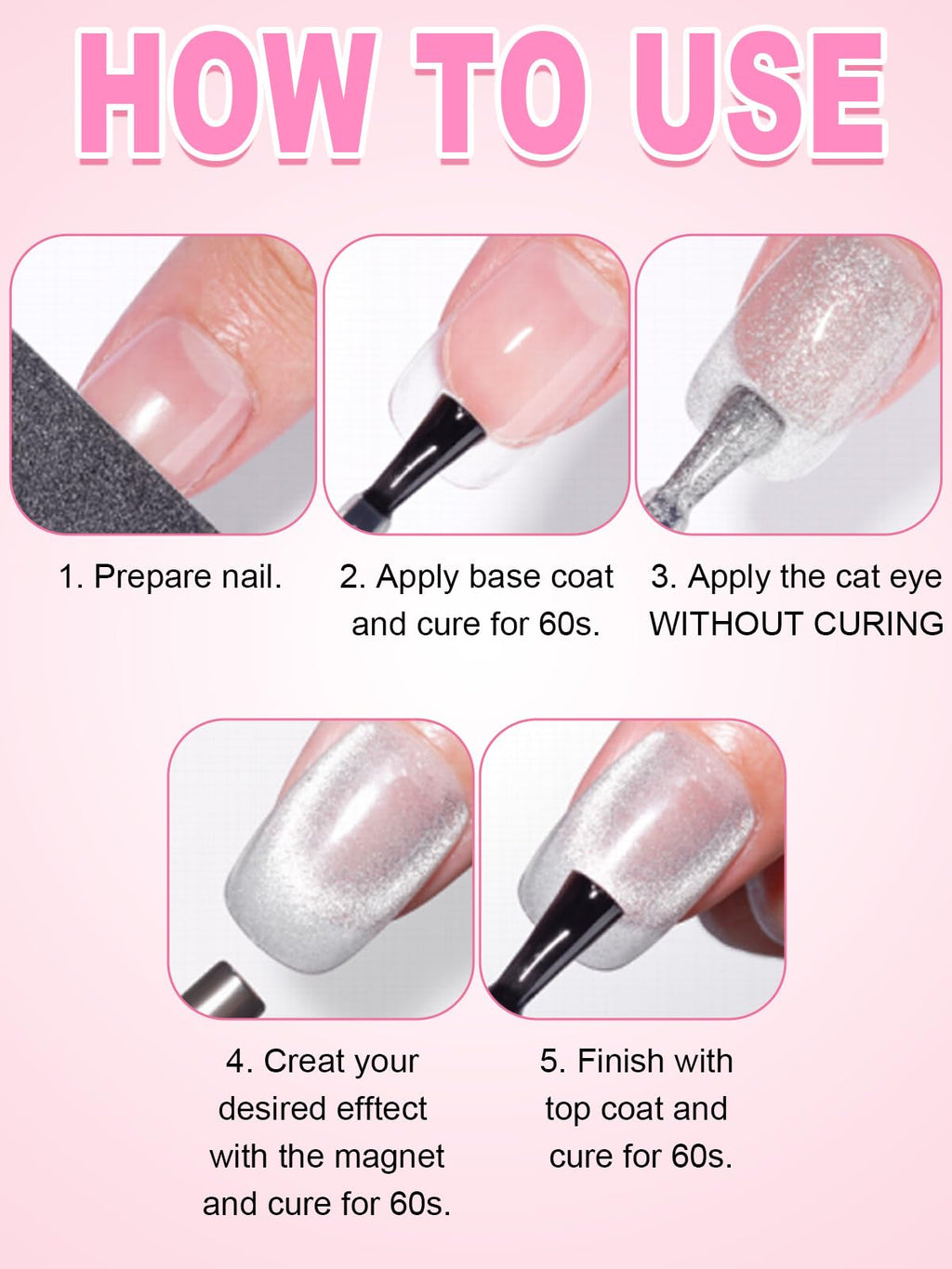 TOROKOM Cat Eye Magnetic for Nails, 54PCS 3-in-1 Cat Eye Gel Nail Polish Magnet Tools Powerful Set Multiple Style Nail Magnets French Heart Beads Nail Art Tools for Nail Art Designs