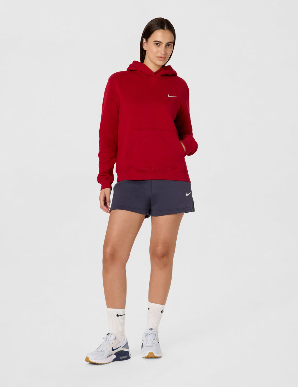 Nike Women's Studio Fleece Pullover Hoodie, Tough Red/Sail, Medium