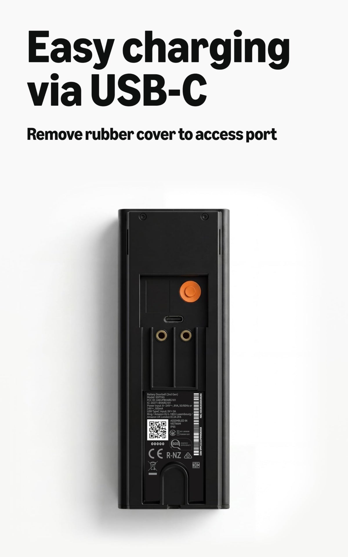 Ring Battery Doorbell 2K (newest model) Retinal 2K with wide-angle video, up to 6x Enhanced Zoom, Two-Way Talk, and Built-In Battery, Speckled Gray