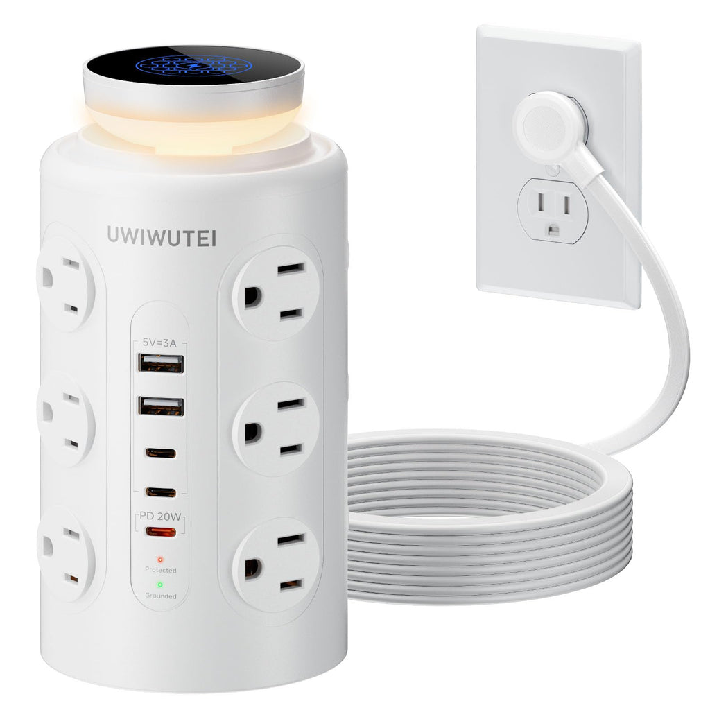 6FT Tower Power Strip with Night Light & Dedicated 20W PD USB‑C Port