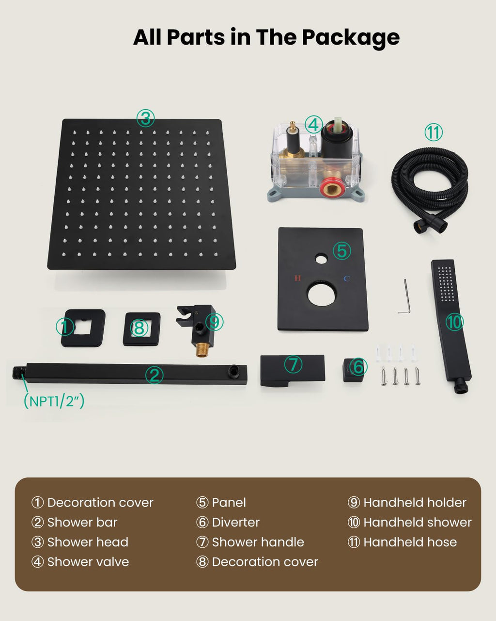 gotonovo Shower Faucet Set with Handheld Spray Matte Black,10'' Head