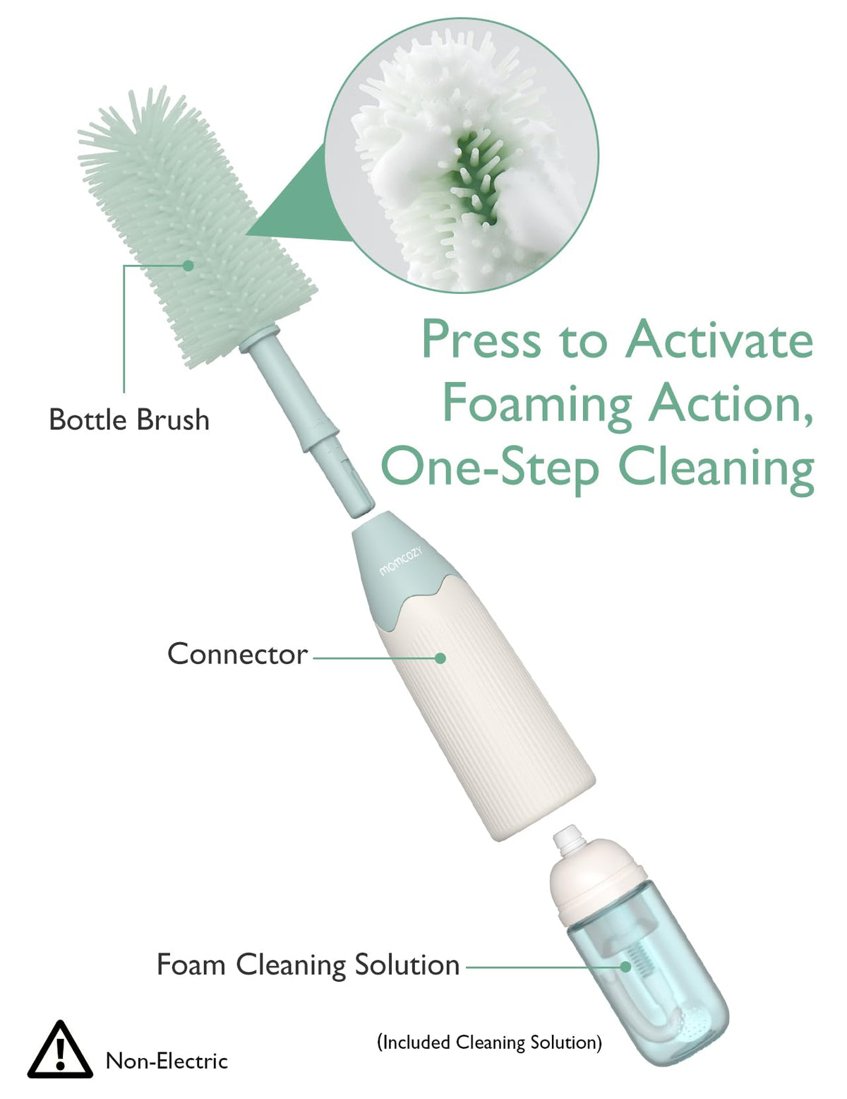 Momcozy Baby Bottle Brush Kit, Push-Press Foam Design, Green