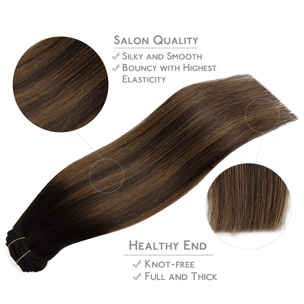 WENNALIFE Clip in Hair Extensions, 150g 18 Inch 9pcs Balayage Dark Brown to Chestnut Brown Remy Hair Thicker Double Weft Extensiones De Cabello Humano Con Clip Ins Straight Full Volume