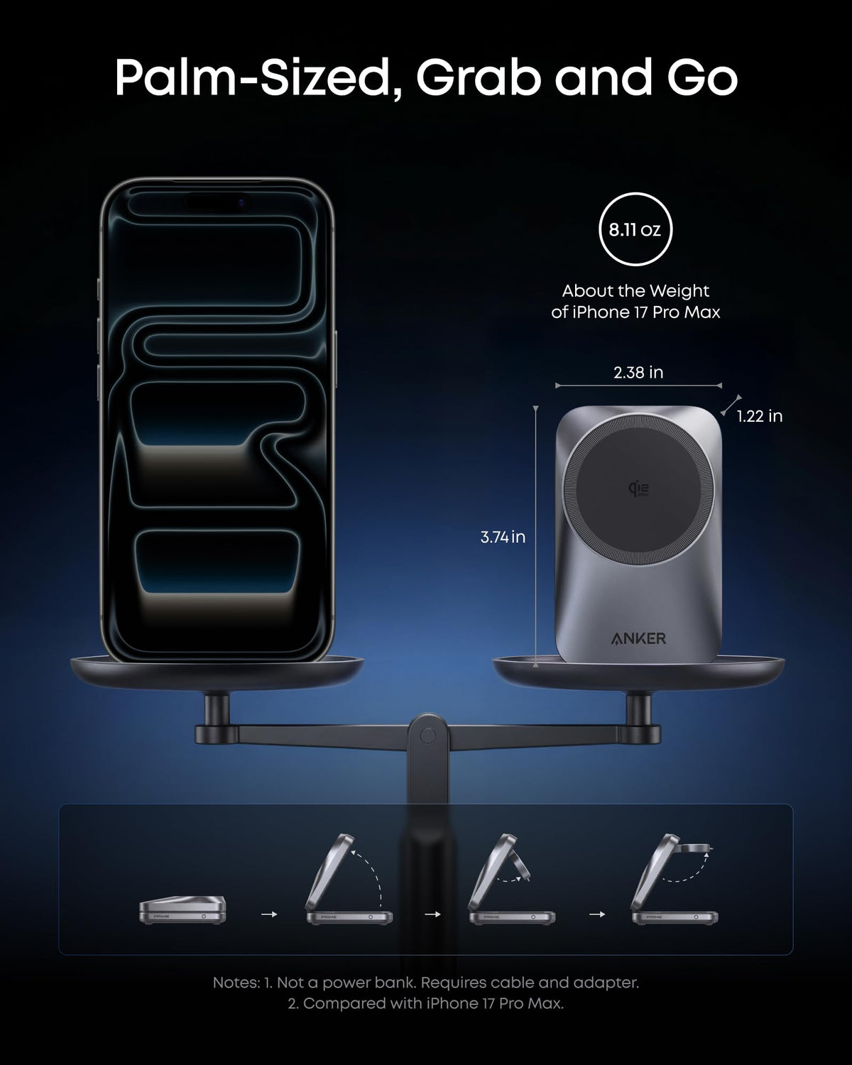 Anker Prime 25W Qi2.2-Certified Palm-Sized 3-in-1 Foldable MagSafe Charger