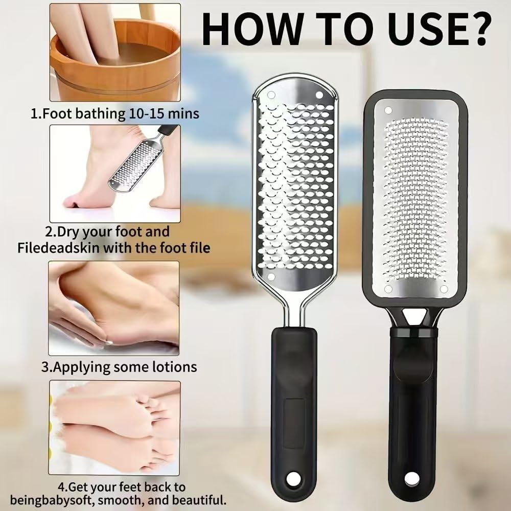 DAIXIANGER 2 Pcs Foot Scraper, Foot File Callus Remover, Stainless Steel Foot Rasp, Professional Foot Scrubber Dead Skin Remover, Pedicure Foot Grater for at Home & Salon