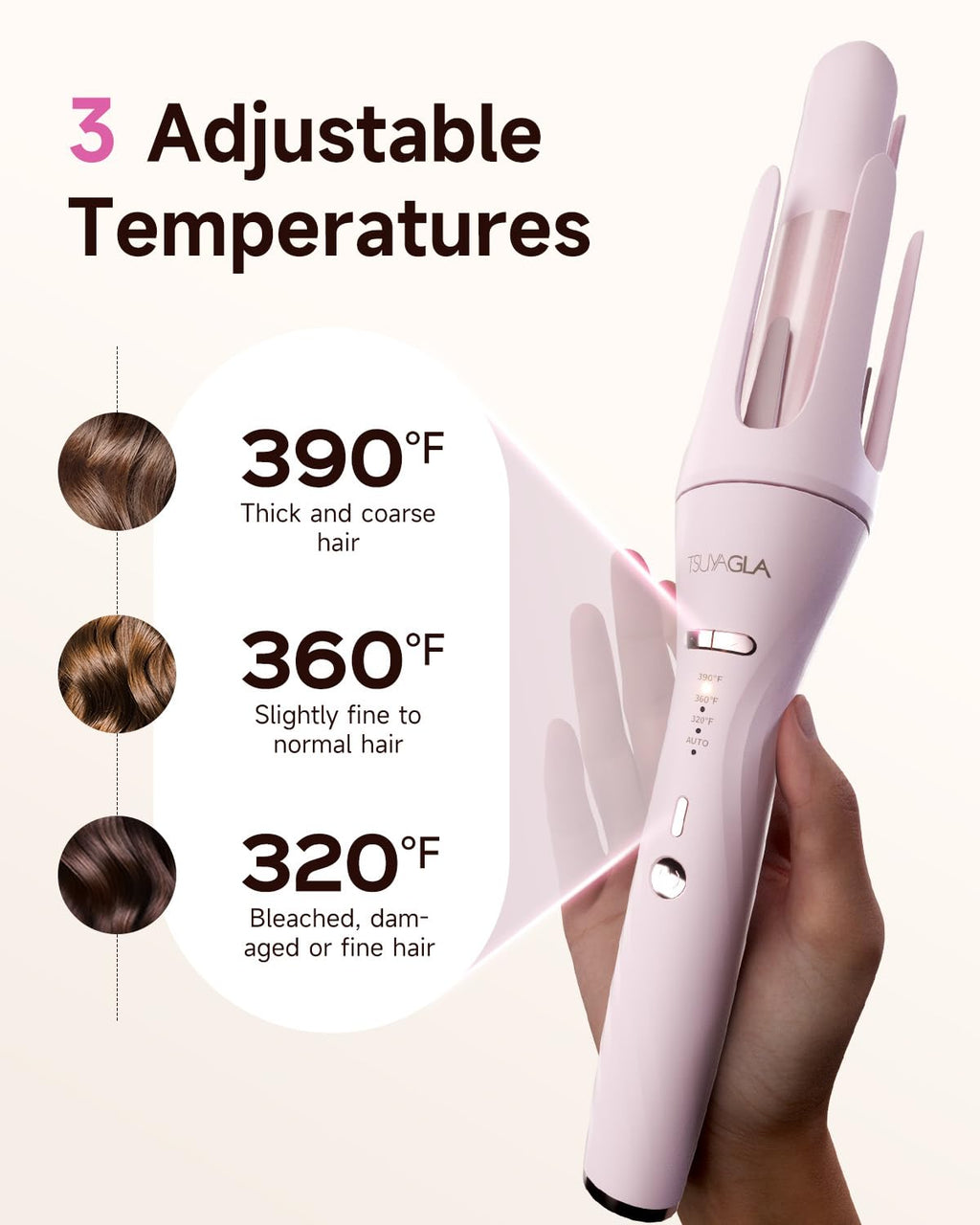 TSUYAGLA 5 in 1 Automatic Curling Iron Set with 3 Interchangeable Barrels