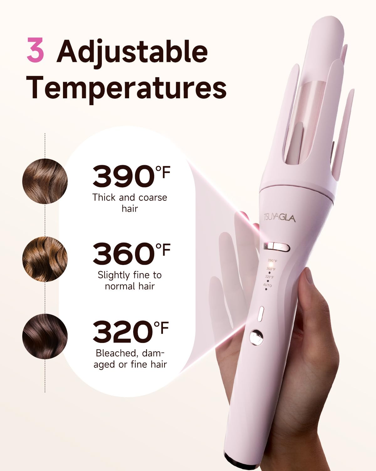 TSUYAGLA 5 in 1 Automatic Curling Iron Set with 3 Interchangeable Barrels