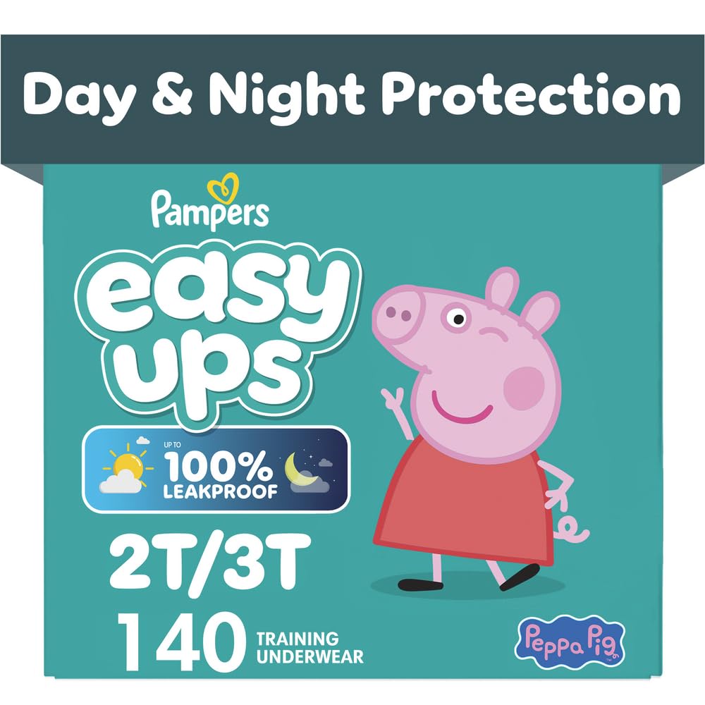 Easy Ups Girls & Boys Potty Training Pants, Size 4 (2T-3T), 140 Count, Peppa Pig Absorbent Pull Up Training Underwear, Up to 100% Leakproof Day and Night, Hypoallergenic