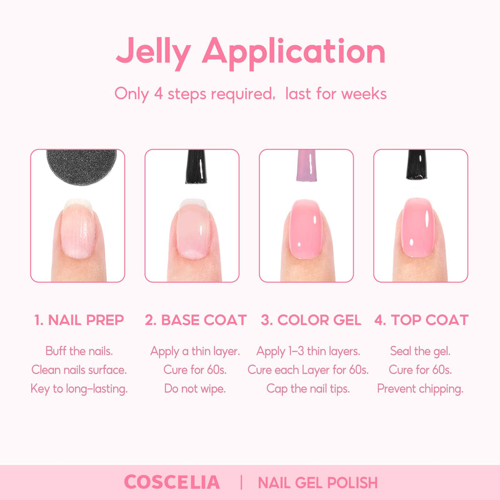 COSCELIA Jelly Gel Nail Polish 22 Colors with 3PCS Base Top Coat Translucent Pastel Nude Pink Green U V Gel Polish Soak Off Nail Gel Kit for Salon Home Nail Art