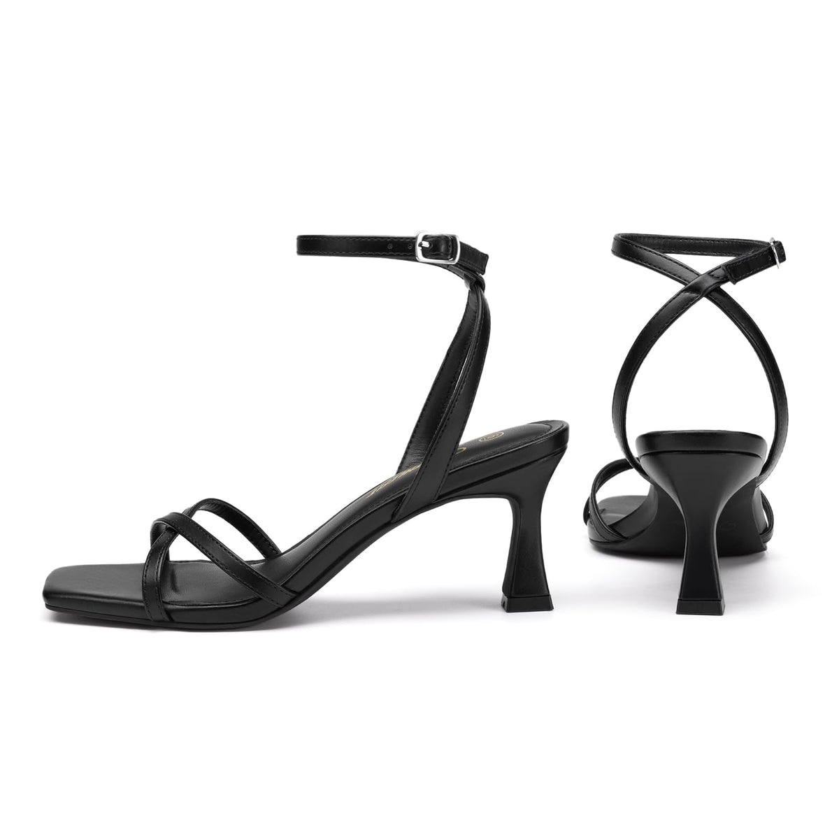 Athlefit Black Kitten Heels for Women Open Toe Strappy Dress High Heels 8