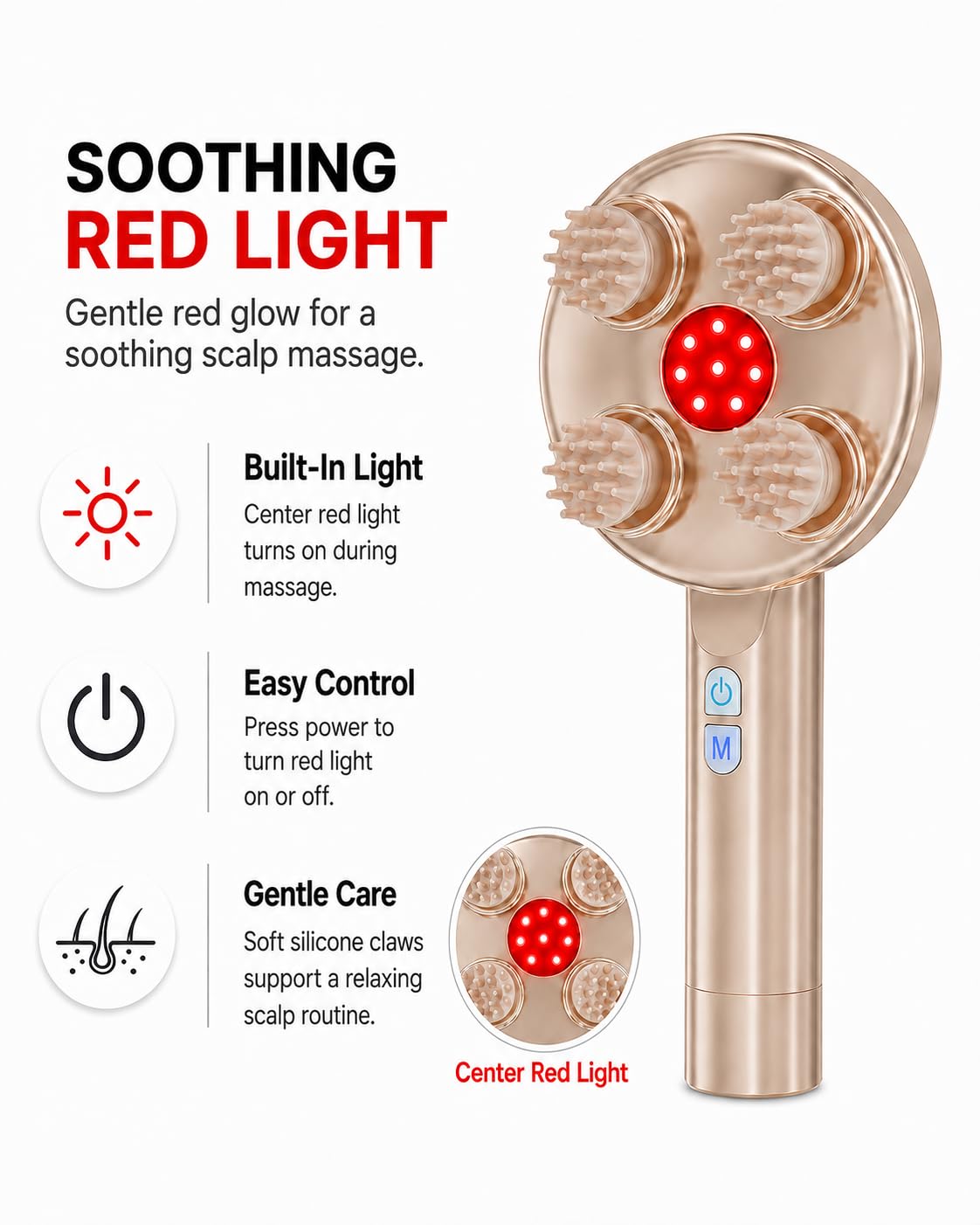 COMFIER Handheld Scalp Massager, Cordless Head Massager with Red Light