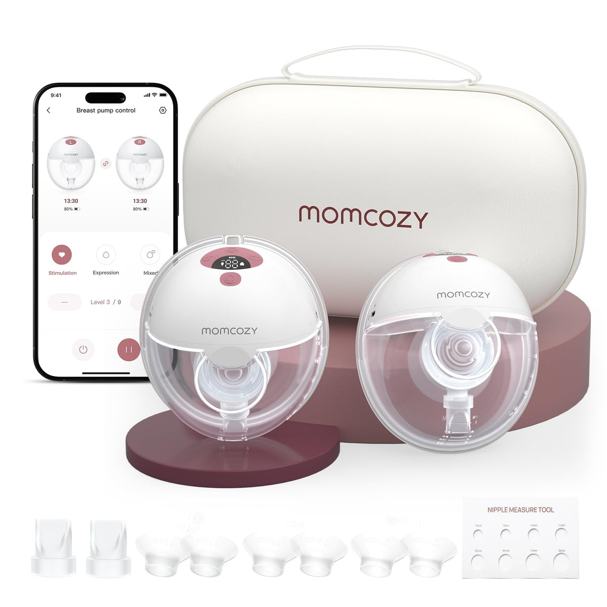 Momcozy M5 Smart APP Controlled Wearable Breast Pump, 2-Pack Cozy Red