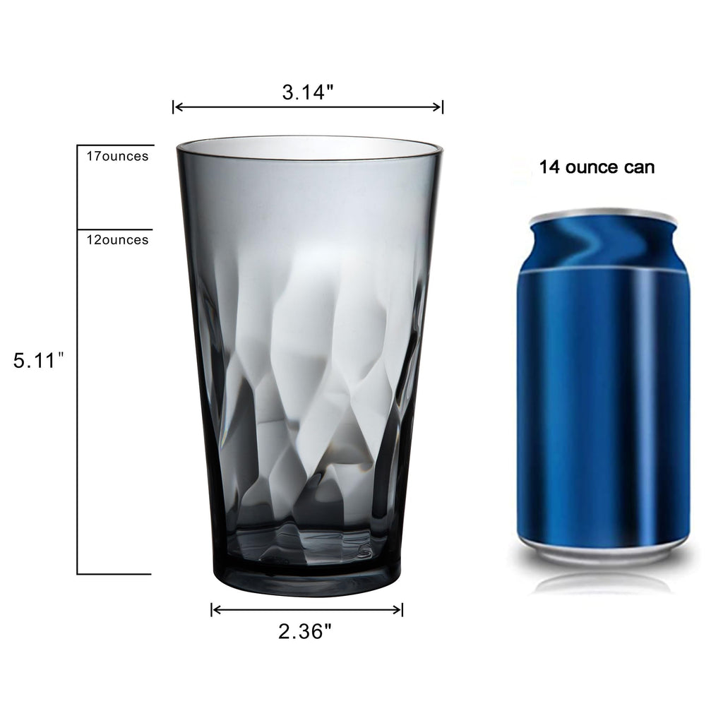 JGIRL Unbreakable Plastic Drinking Glasses,Set of 6,16 Ounces (Grey)