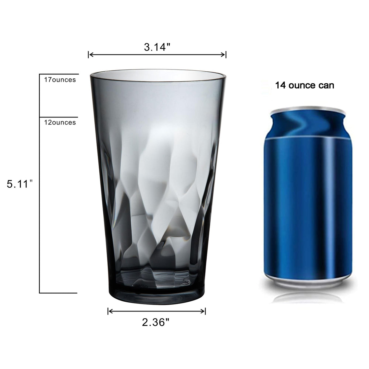 JGIRL Unbreakable Plastic Drinking Glasses,Set of 6,16 Ounces (Grey)
