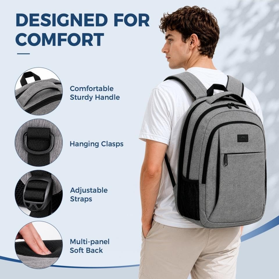 MATEIN Travel Laptop Backpack, 15.6 Inch College School Computer Bag, Grey