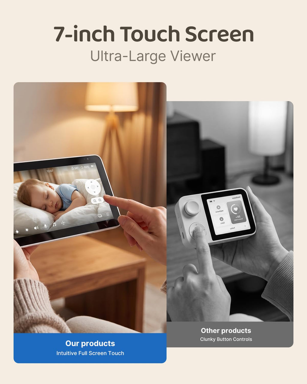 Simsky Baby Monitor with 2 Cameras, 7" Touch Screen, 4MP Split Screen