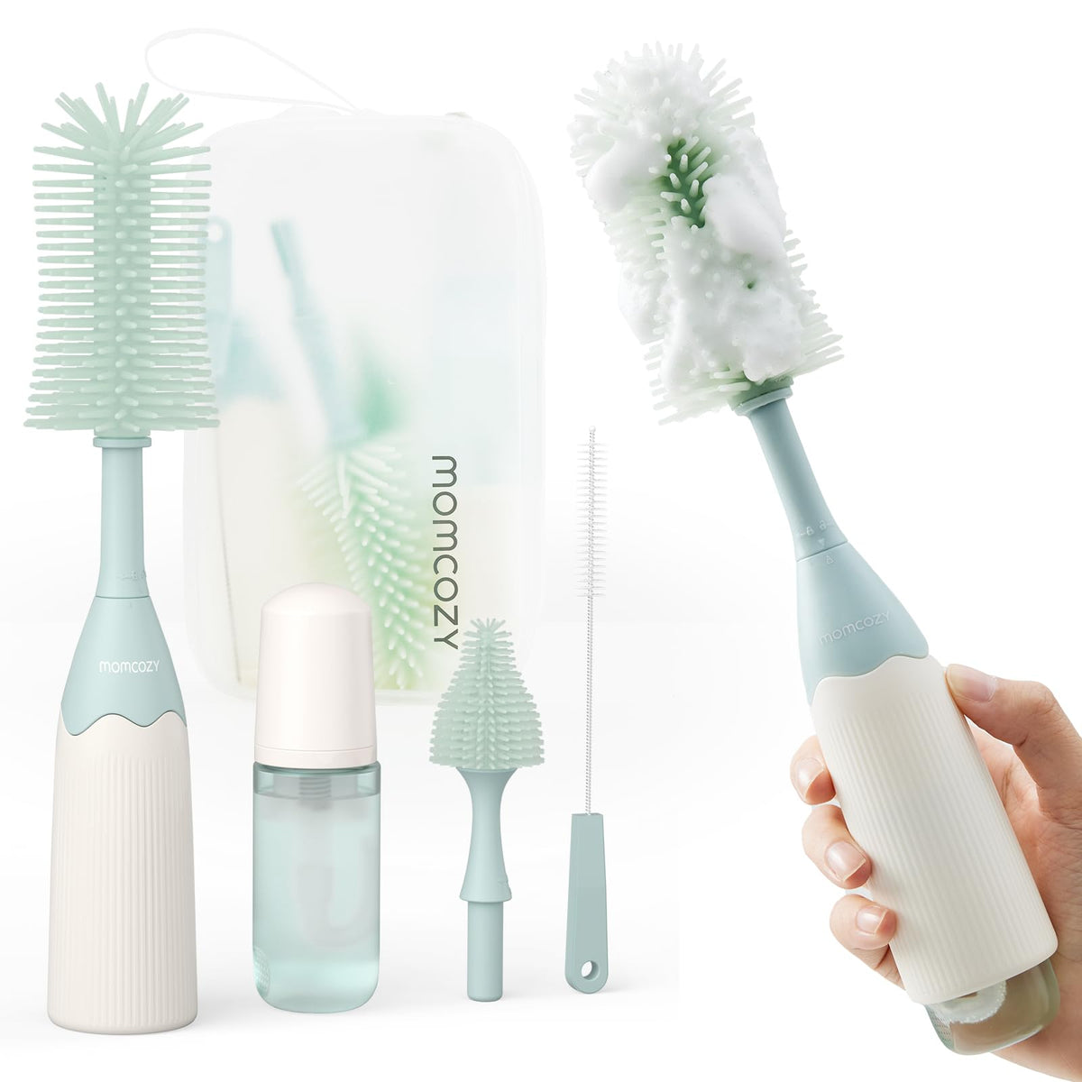 Momcozy Baby Bottle Brush Kit, Push-Press Foam Design, Green