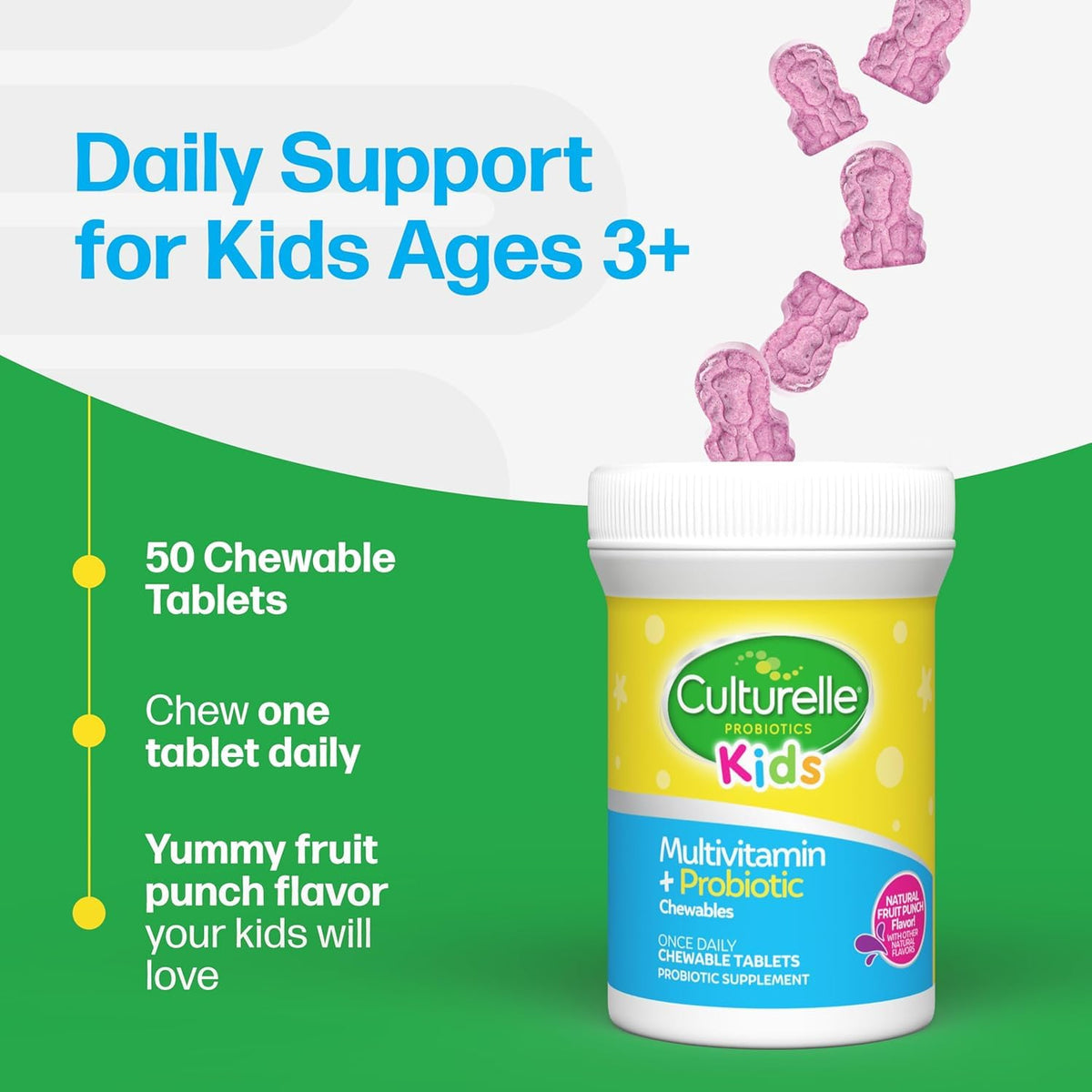 Culturelle Kids Multivitamin + Probiotic Chewable, Ages 3+, 50 Count