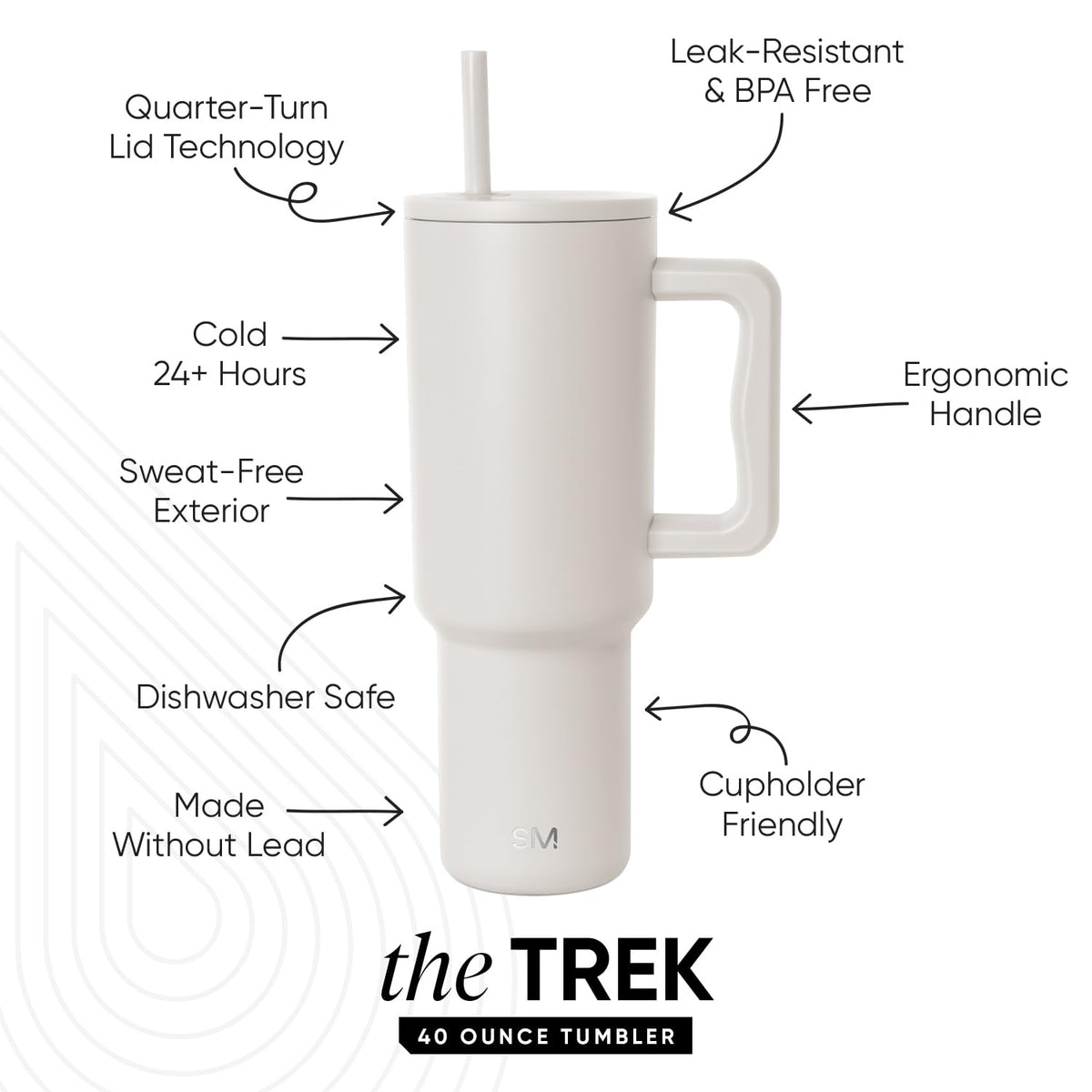 Simple Modern 40 oz Trek Tumbler with Handle and Straw Lid | Cup Holder Friendly Insulated Stainless Steel Travel Mug | Almond Birch