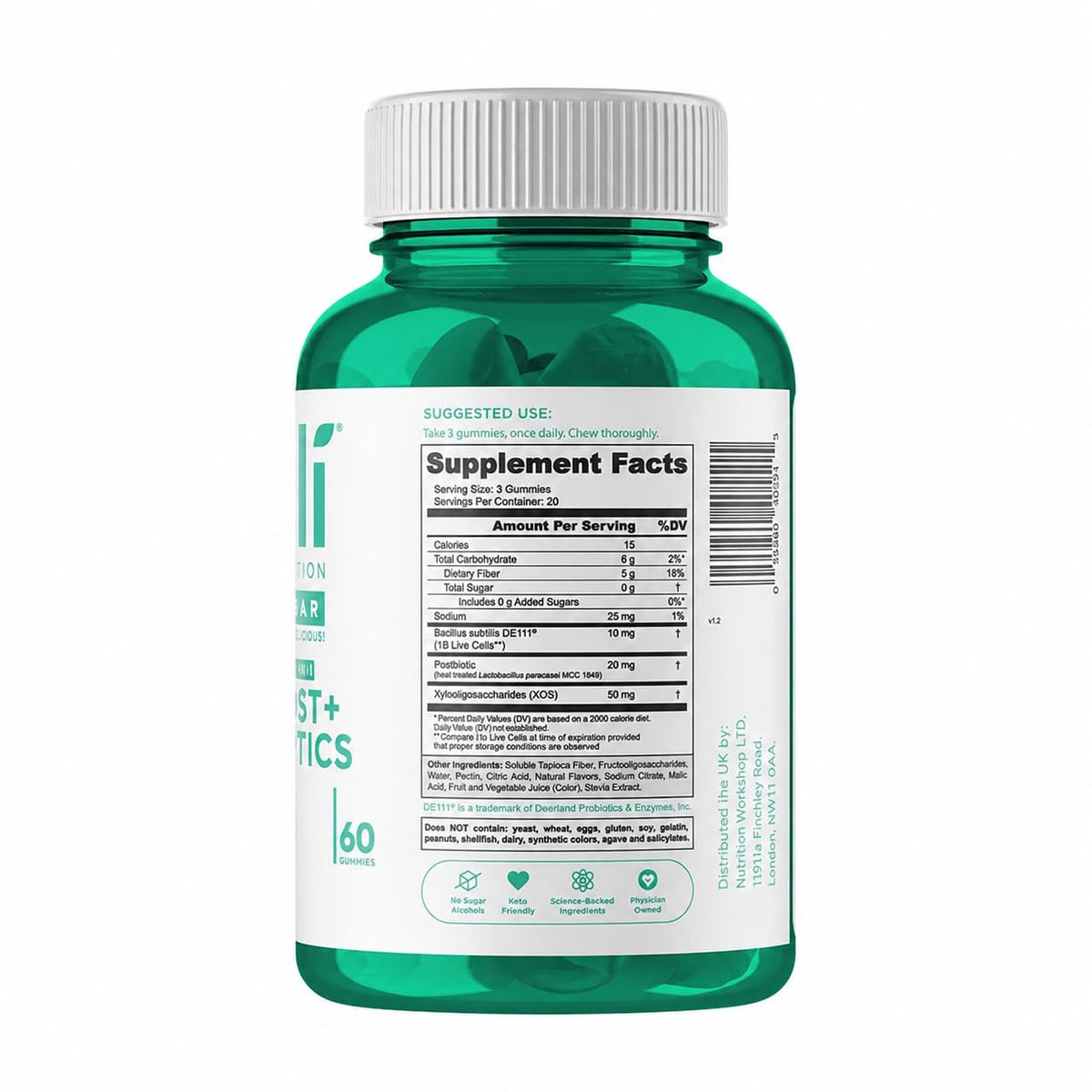 Goli Zero Sugar Pre Pro Postbiotic Gummies - Worlds First 3-in-1 with DE111, XOS, MCC1849 - No Sugar Alcohols - Vegan, Keto-Friendly, Non-GMO